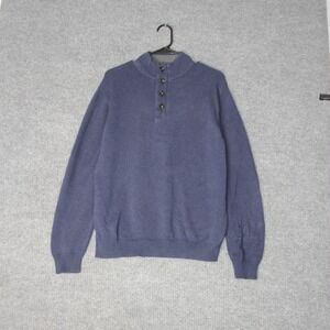 Grayson & Dunn Sweater Mens L Blue Mock Neck Button Pullover Cotton Knit